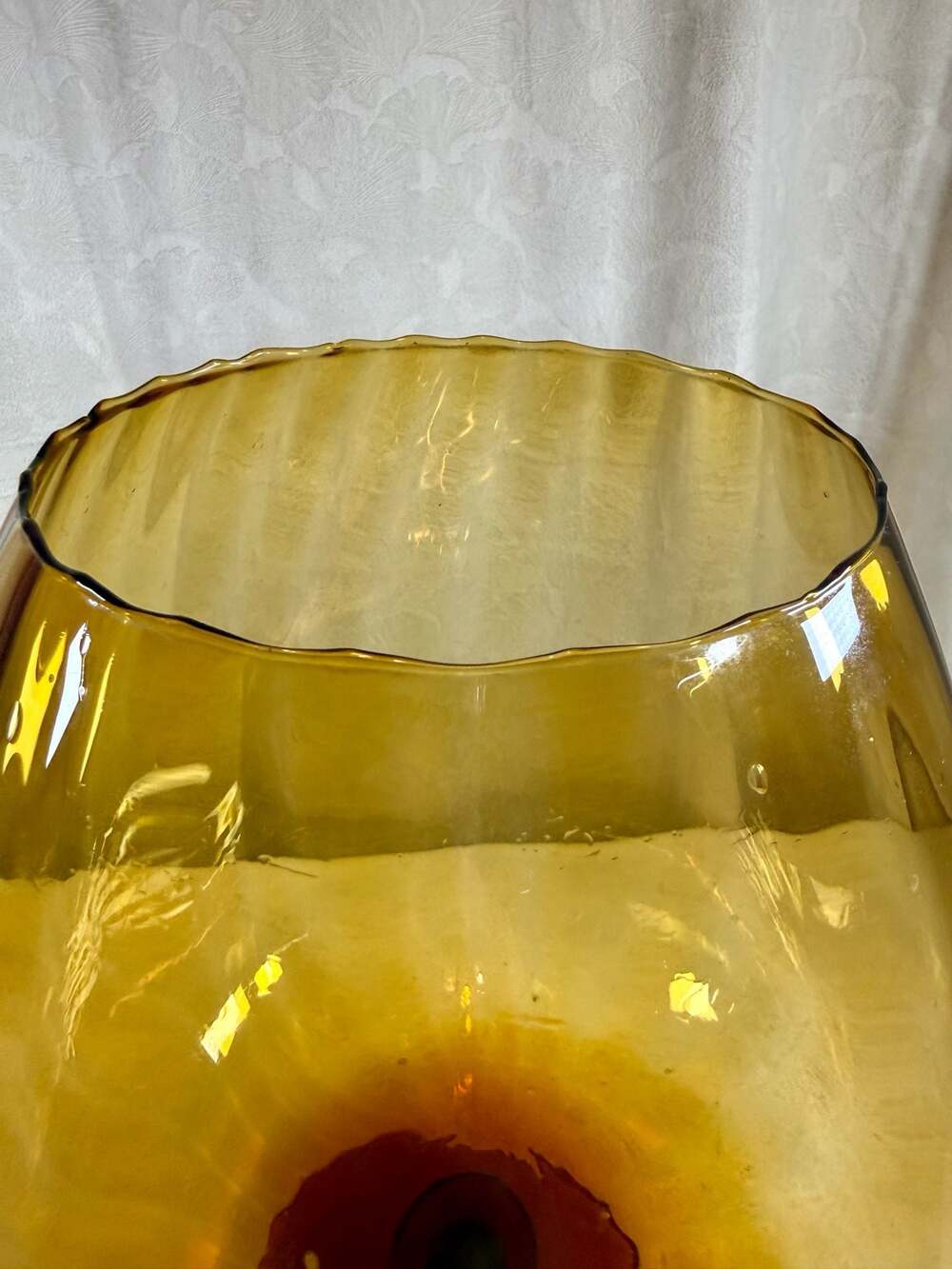 Vintage Mid-Century Empoli Italian Amber Optic Ribbed Glass Brandy Snifter Vase - Picture 4 of 6